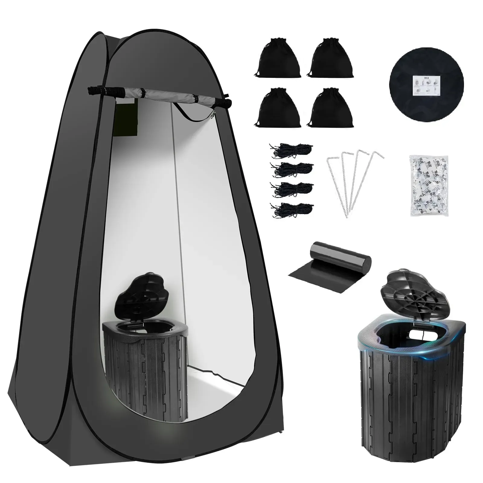 Camping Toilet Kit with Pop Up Privacy Tent, X Large Portable Folding Toilet Potty for Adults, Outdoor Camp